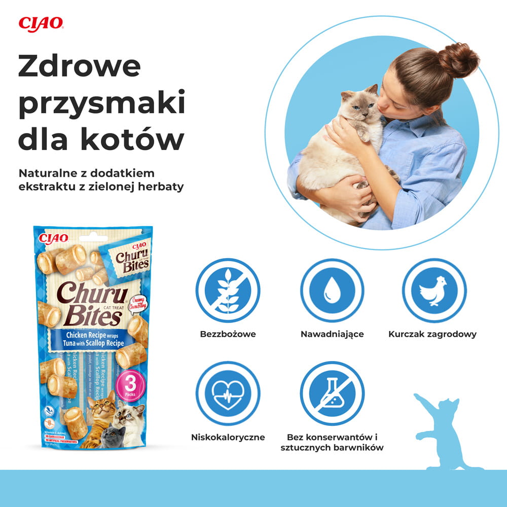 Inaba Churu Bites Przysmak dla Kota Kurczak z Tuńczykiem i Przegrzebkami 3x10g (30g)